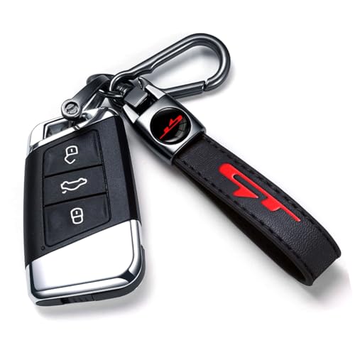 Image of GT Keychain for Kia K3 Forte Cerato 2021-2024, Black Leather & Metal Car Key Fob Holder, Red GT Logo Car Keychain Accessories