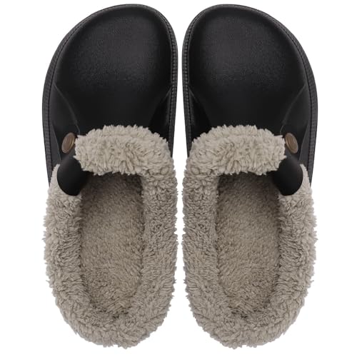 Fleece Lined Clogs Fur Fuzzy Fluffy Waterproof Slippers Women Men Winter Garden Shoes Warm House Slippers Indoor Outdoor Mules