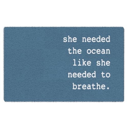 KEUSPI Beach Door Mat, Retro Blue Beach Welcome Mats Doormat for Front Door Porch Outdoor Indoor Entrance, Coastal Nautical Welcome Outdoor Mat, 17x30 Inches