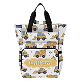 VELINTE Diaper Bag Backpack Yellow Trucks Multifunctional, Personalized, and large-Capacity Backpack Little Stars Diaper Bag Insulated Bottle Compartments—Suitable for Both Boys and Girls