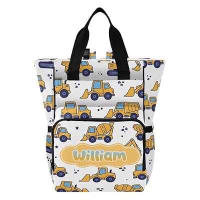 VELINTE Diaper Bag Backpack Yellow Trucks Multifunctional, Personalized, and large-Capacity Backpack Little Stars Diaper Bag Insulated Bottle Compartments—Suitable for Both Boys and Girls