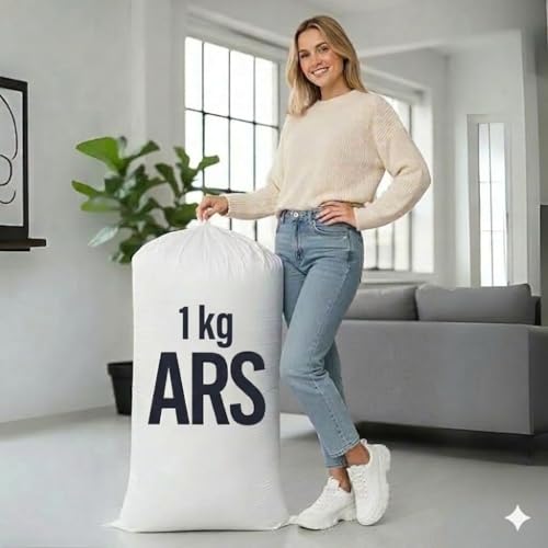 ARS Filler 1 Kg Virgin Polystyrene Beans Refill for Bean Bags | Lasts Up to 60% Longer | Weight Guarantee | Premium Cushioning Beads (White) for Bean Bag Refilling Only