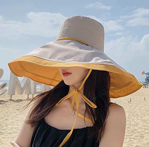Image of HUAMULAN Women Sun Hat Summer Bucket Beach Boonie Cotton Cap Wide Brim UPF 50