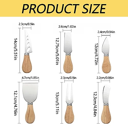 Qianxihu 6Pcs Cheese Slicer Set Cheese Knife Set Wooden Handle Cheese Knives Stainless Steel Cheese Knife and Cheese Shovel Set for Party Wedding Birthday - Image 3