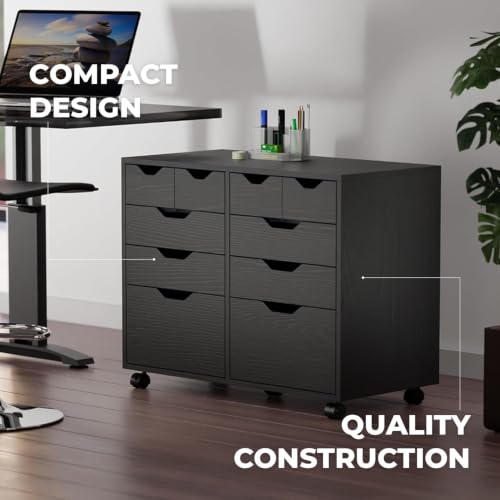 Image of Winsome Halifax Tall Mobile Storage Cabinet, Black, 2 Door 4 Drawer 4 Bins