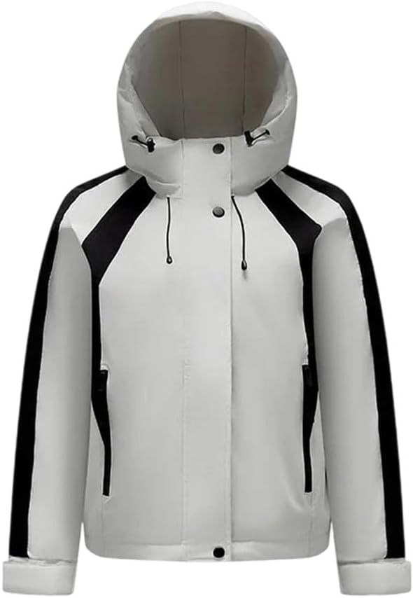 Women’s Patchwork Down Jacket Hooded Long Sleeve Contrast Color Casual Thick Warm Outerwear
