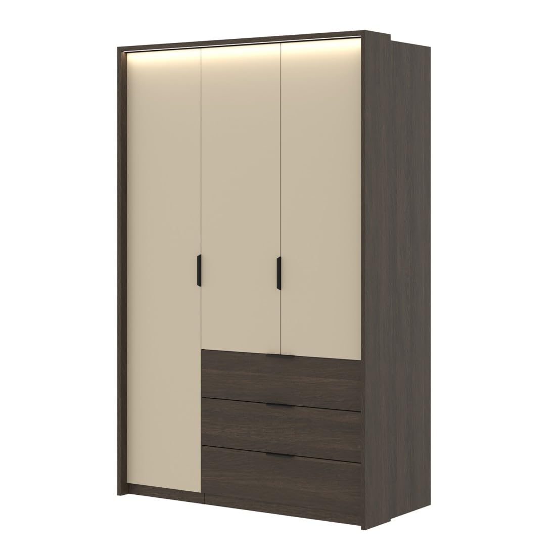 Armadio VALDORA 3 ante con LED e 3 cassetti rovere scuro e beige 139 cm