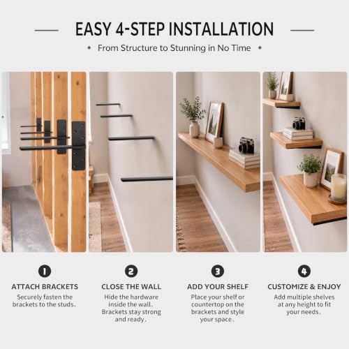 Floating Shelf Brackets 12 Inch, 2 Pack, 3/8" Thick Heavy Duty T Bracket by SCHSBFPB - Used condition - Image 7