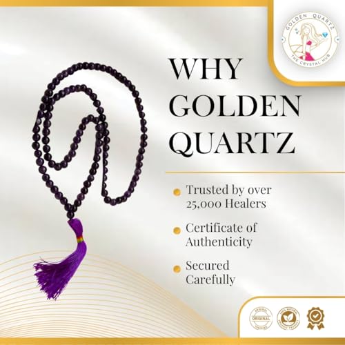 Image of Dark Purple Violet Amethyst Mala Natural Crystal Gemstone 8mm 108 Beads Jap Mala for Meditation, Pooja, Chanting, Wearing (8mm, Amethyst)