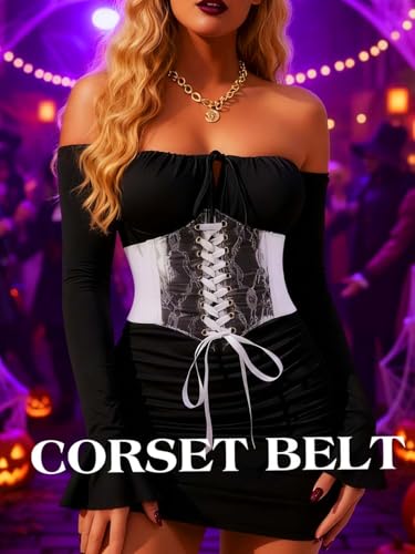 Asooll Vintage Elastic Corset Belts Lace Up Transparent Waist Underbust Belt Renaissance Wide Cinch Dress Costume for women3
