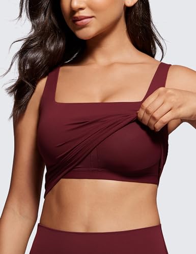 Image of CRZ YOGA Butterluxe Square Neck Crop Tank Top | Light Support, Removable Pads, Yoga, Extremely Soft, Wide Straps, Longline Sports Bras for Women