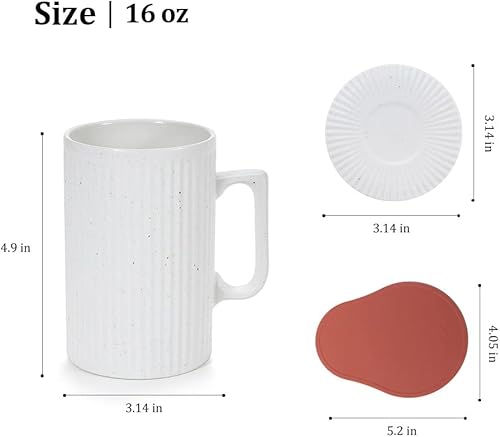 Vista 6 de Coffee Mug with Lid, 16oz Coffee mug and Tea cup with Coaster - Suitable for Dishwasher and Microwave (White)