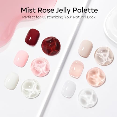 Image of modelones Gel Nail Polish Set -6 Colors Nude Pink White Gel Polish Kit Skin Tones Brown Milky White French Jelly Nail Gel Polish Nail Art Salon DIY Gift with Pearl Stickers & Nail Dotting-Liner Brush