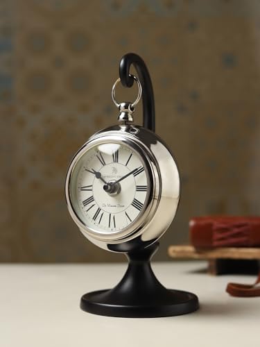 Image of Decor de Maison Brings Handcrafted Seishi Table Clock for KidsRoom, Living Room, Bedroom, Study Table|Classic Non-Ticking Tabletop Battery Operated Analog Desk Clock (Silver)