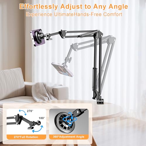 Image of Gooseneck Bed Phone Holder for Magsafe iPhone Stand, Desk Magnetic Phone Arm Mount with Clamp, Adjustable Bedside Laying Down Tablet Mount Compatible with Kindle iPhone 15 14 13 12