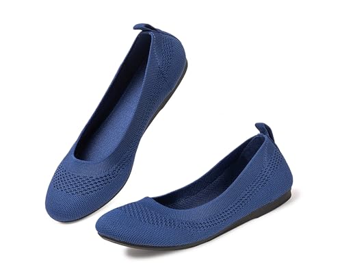 Image of Frank Mully Women's Ballet Flats Round Toe Walking Flats Slip On Work Shoes Knitted Flats Shoes for Woman Soft Lightweight