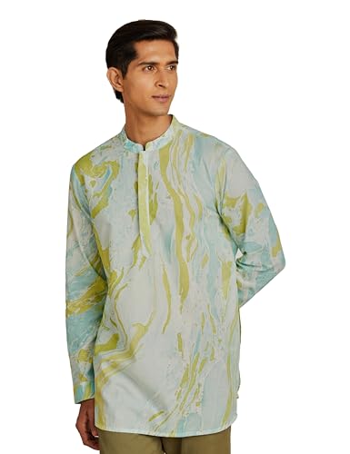 Image of Amazon Brand - Symbol Cotton Screen Print Regular Men's Smart Length Kurta