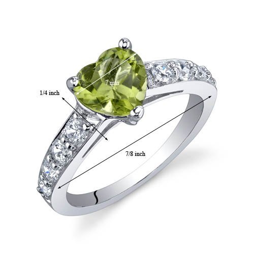 Peora Peridot Heart Promise Ring For Women 925 Sterling Silver, Natural Gemstone Birthstone, 1.25 Carats Heart Shape 7Mm, Size 6 #TOP2