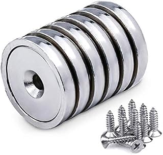 Countersunk Hole Magnets, 32mm Neodymium Pot Magnets with 90lbs Holding Force, 1.26Inch Strong Permanent Rare Earth Magnets with 6pcs Mounting Screws for Home Industry Kitchen Science Purpose, 6 Pack
