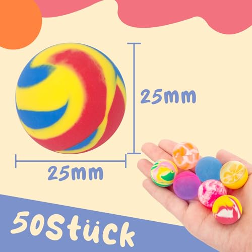 HAKACC Flummies für Kinder 50 Stück, 25mm Bunte Gummibälle Set für Karneval Mitgebsel, Hüpfball Füllung für Geburtstag Ostern Party