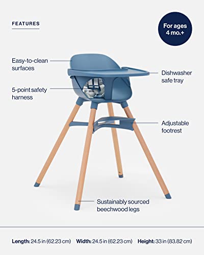 Lalo The Chair Convertible 3-In-1 High Chair - Wooden High Chair For Babies And Toddlers, Baby High Chair With Dishwasher Safe Tray, Adjustable Footrest & Machine Washable Cushion, Blueberry #TOP2