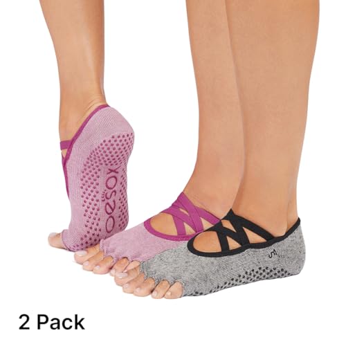 Image of toesox Elle Half Toe Grip Socks - Non-Slip Grip Sole for Yoga, Pilates, Gym - Non Skid Open Toe Socks for Women