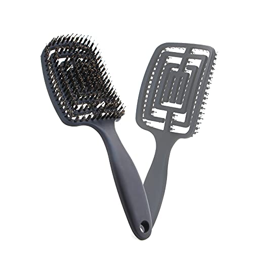 Cepillo para el pelo, cepillo de pelo con cerdas de jabalí, cepillo de peinado curvado, puede difundir el aceite capilar, alisar los rizos, airear y acelerar el secado Cover