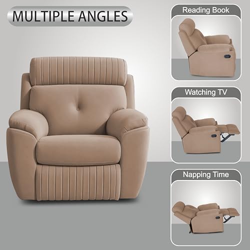 Image of Adorn India Premium Majestic 1 Seater Recliner Manual Sofa Chair | Beige Suede Velvet Fabric | Soft Padded Back Rest & Handrest | Living Room Recliner Chair | 3 Years Warranty