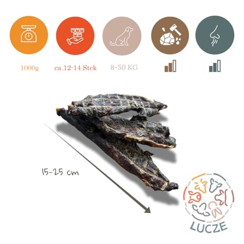 Lucze, Kauartikel Hund vom Pferd, Pferde Speiseröhre, hypoallergenenes Hundefutter, 100% natürlicher Kausnack, Hundeleckerlie getreidefrei und ohne Chemie, Eigenhertsellung (1kg, Pferdefleisch)
