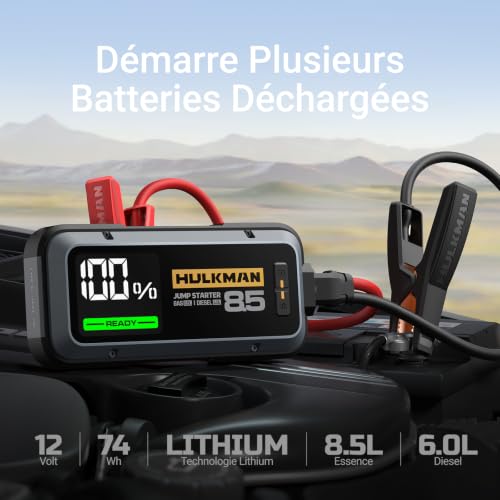 Booster Batterie Voiture HULKMAN Alpha85, Démarreur 12V 2000A pour Moteur Essence et Diesel