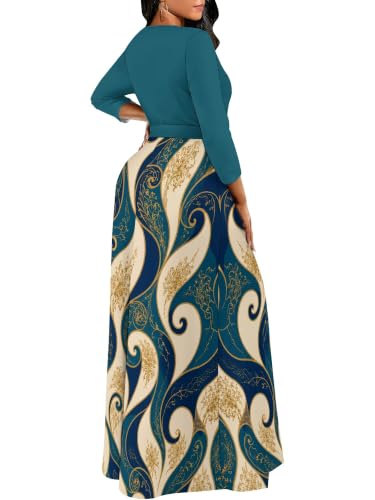 Image of Plus Size Maxi Dress for Women V Neck 3 /4 Sleeve Wrap Dress