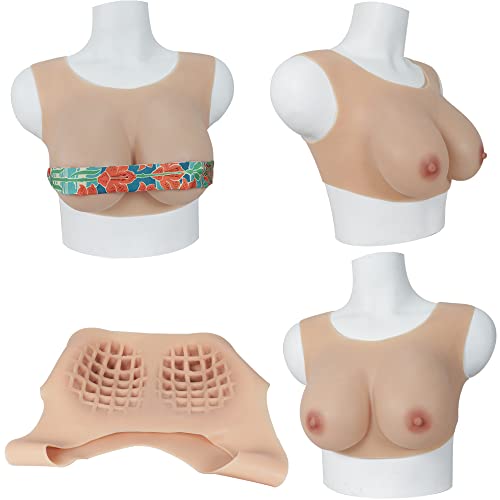 Faux seins en silicone à col rond color1 peau claire pour crossdresser