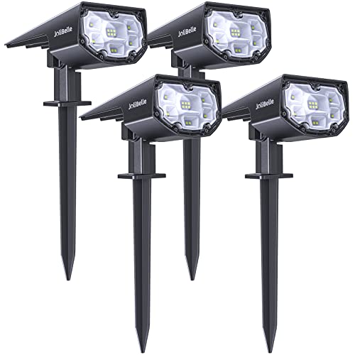 Solar Outdoor Spotlights IP68 Waterproof, Auto ON/Off Solar Landscape Spotlights 2-in-1 Wireless Solar Landscape Lights for Yard Garden Flag Pool Patio Driveway Walkway 4 Pack Cold White