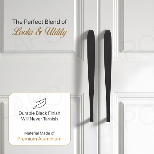 Image of LAPO 6 Inch Cabinet Handles Set for Kitchen Drawers, Storage Cupboard and Wardrobe, Firm Grip Pattern, Corrosion Resistant, Hole to Hole Size 11.5 cm, Simple Installation (Black, Pack of 4)