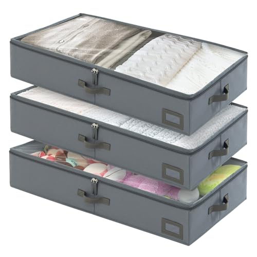 PLUMGEAN 6-Inch Under Bed Storage Containers (3-Pack) | Sturdy Sidewalls