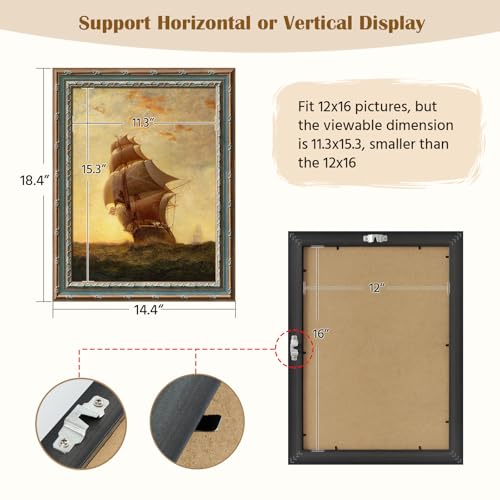 FOLKOR 12x16 Ornate Picture Frame for Plants Flower Art Prints Drawings, 16x12 Decorative Photo Frames Gallery Home Office Decor (Blue Gold) by FOLKOR - Used condition - Image 5