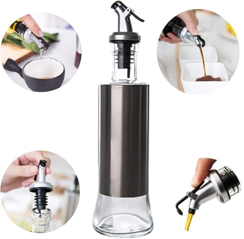 Conjunto 2 Galheteiro Dosador Azeite Vinagre de Vidro Aço Inox 300ml e Moedor Elétrico de Sal Piment