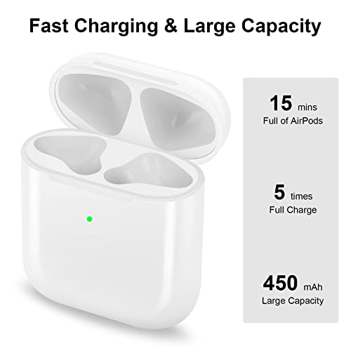Airpods Charging Case Compatible For Airpods 1&2, Rantuns Wireless Charger Replacement Case For Air Pod, 450Mah Battery With Bluetooth Pairing Sync Button, No Earbuds Include, White #TOP4