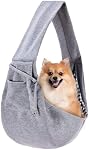 Dog Sling Carrier - Reversible Puppy Carrier Bag with Storage Pocket, Hand Free Dog Sling Carrier for Carrying Small Dogs and Cats,Travel Safety Harness, Dog and Cat Harness (Grey)