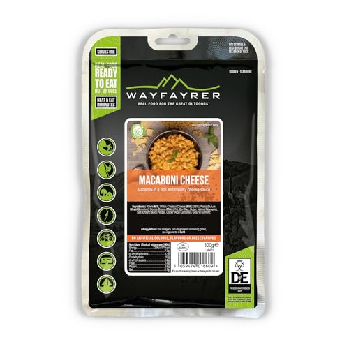 Wayfayrer Camping Food 300g Ready to Eat Hot or Cold Meal Pouch | Duke of Edinburgh Recommended Kit | Camping Hiking Fishing and Outdoor Adventures (Macaroni Cheese)
