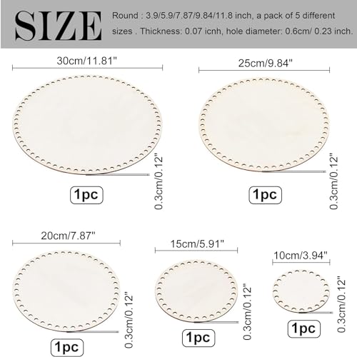 Image of 5 PCS Wooden Crochet Bag Bottom, Circle Wooden Basket Bottom Wooden Base Shaper Blank Crochet Base for DIY Basket Craft Weaving Making Supplies