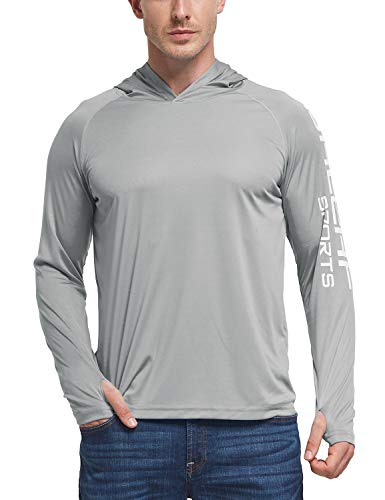 BALEAF Men's Lightweight Hoodie UPF 50+ Sun Protection Fishing Long Sleeve Running Quick Dry T-Shirt Gray S