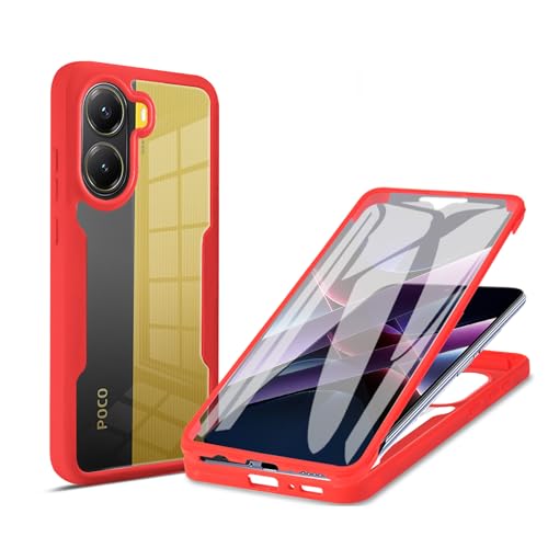 YXINDAFU Transparente Funda para Xiaomi Poco X7 Pro 5G,Carcasa 360 Grados Antigolpes,con Protector de Pantalla Integrado,TPU Silicona y PC Antiarañazos 2 en 1 Fundas para Poco X7 Pro 5G,Rojo