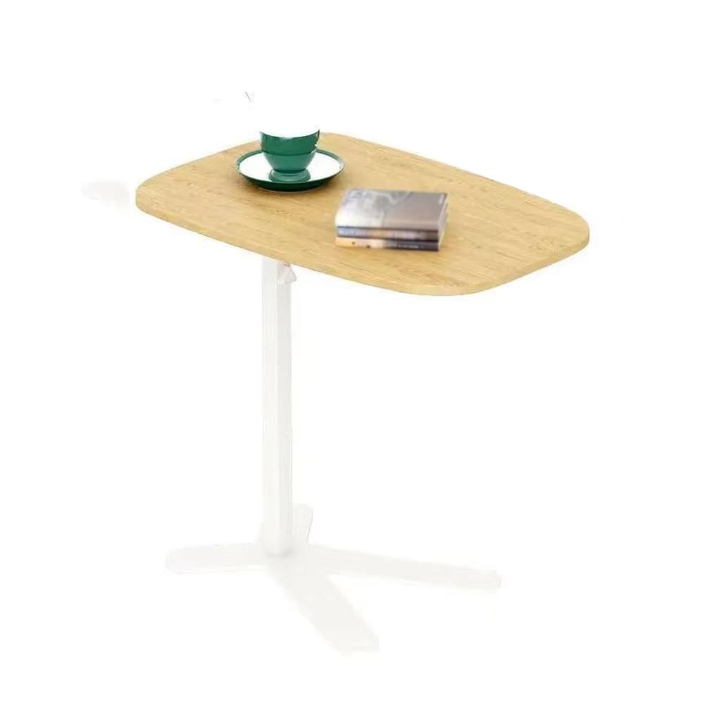 SXZenSpace Adjustable Height End Tables TV Tray with Metal Stand,Rectangular Solid Wood C Shaped Side Table,Couch Table That Slide under for Small Space,Maple