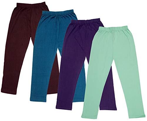 Image of IndiWeaves Girls Super Soft Cotton Solid Capri Pants (Sea Green, Wine, Blue, Brown, 6-7 Years) Pack of 4
