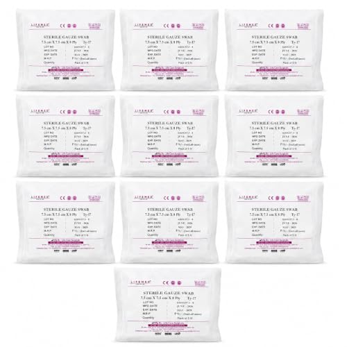 Image of LifeMed Sterile Gauze Swabs 7.5 x 7.5 cm, 8 Ply Type 17, 5 Swabs /Pack, Pack of 10 (50 Dressings)