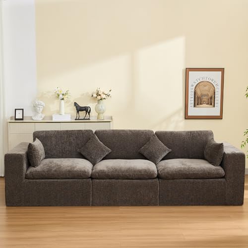 Image of 115''Cloud Boneless Sectional Couch, Modular Sectional Sofa Deep Seat, Oversized Upholstered Convertible Comfy 3 Seater Chenille Memory Foam Sofa Couches for Living Room, Brown