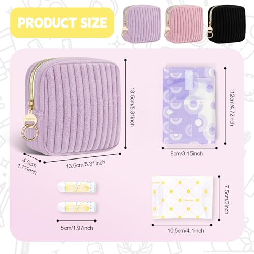 Image of Period Bag for Teen Girls, Corduroy Sanitary Napkin Storage Bag, Fluffy Menstrual Pad PouchTampon Holder for Purse (Purple)
