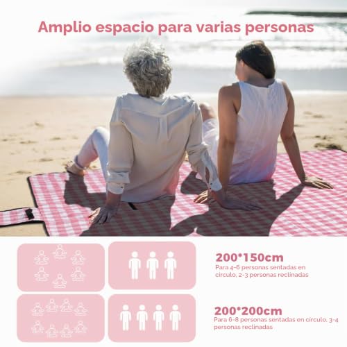 Manta de picnic impermeable Oak & Tea de 200x200 cm lavable a máquina con diseño a cuadros 7