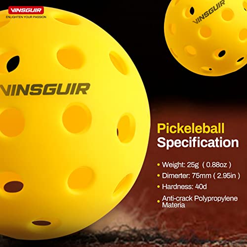 Vinsguir 12-Pack Outdoor Pickleball Balls-40 Holes Pickleball Ball, High Elasticity & Durable Yellow Pickle Balls Set For All Style Pickleball Paddle #TOP3